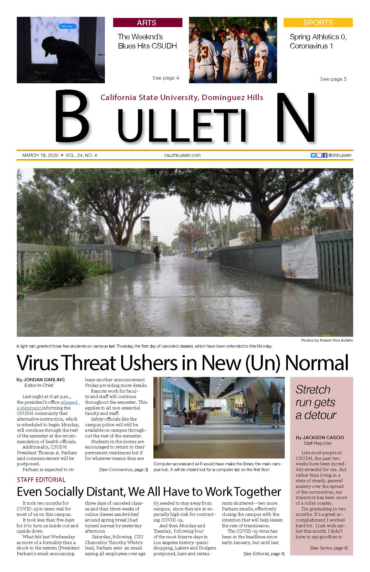 The day after the March 16, 2020 announcement that all instruction would be temporarily suspended, the CSUDH Bulletin newspaper produced its regularly scheduled edition,  followed a week later by a special edition. 