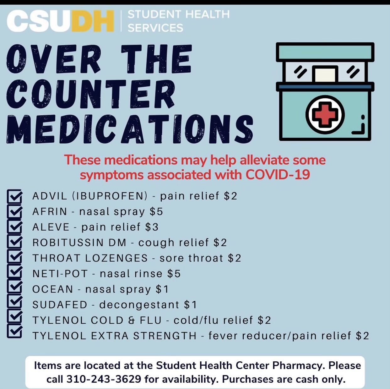 Empty store shelves? Student Services Health Pharmacy offers Medications