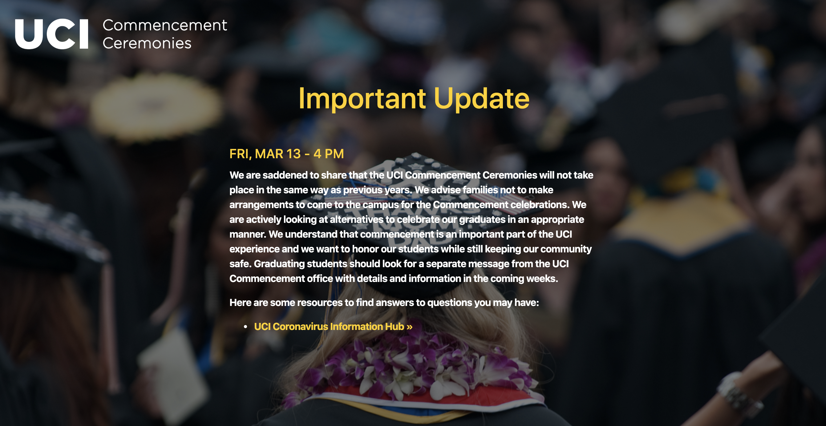 UCI Cancels Commencement Due to Coronavirus. Will Other Universities Follow?