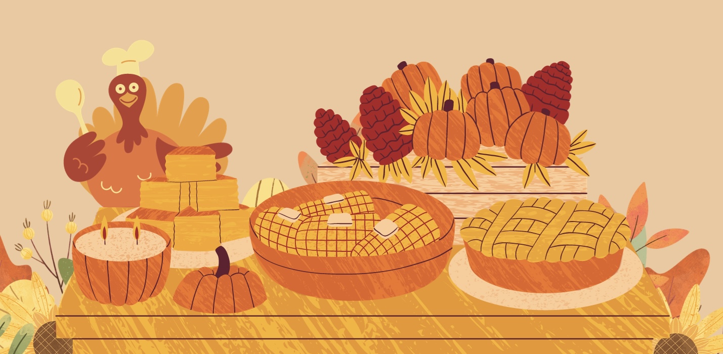 Illustration of thanksgiving foods
