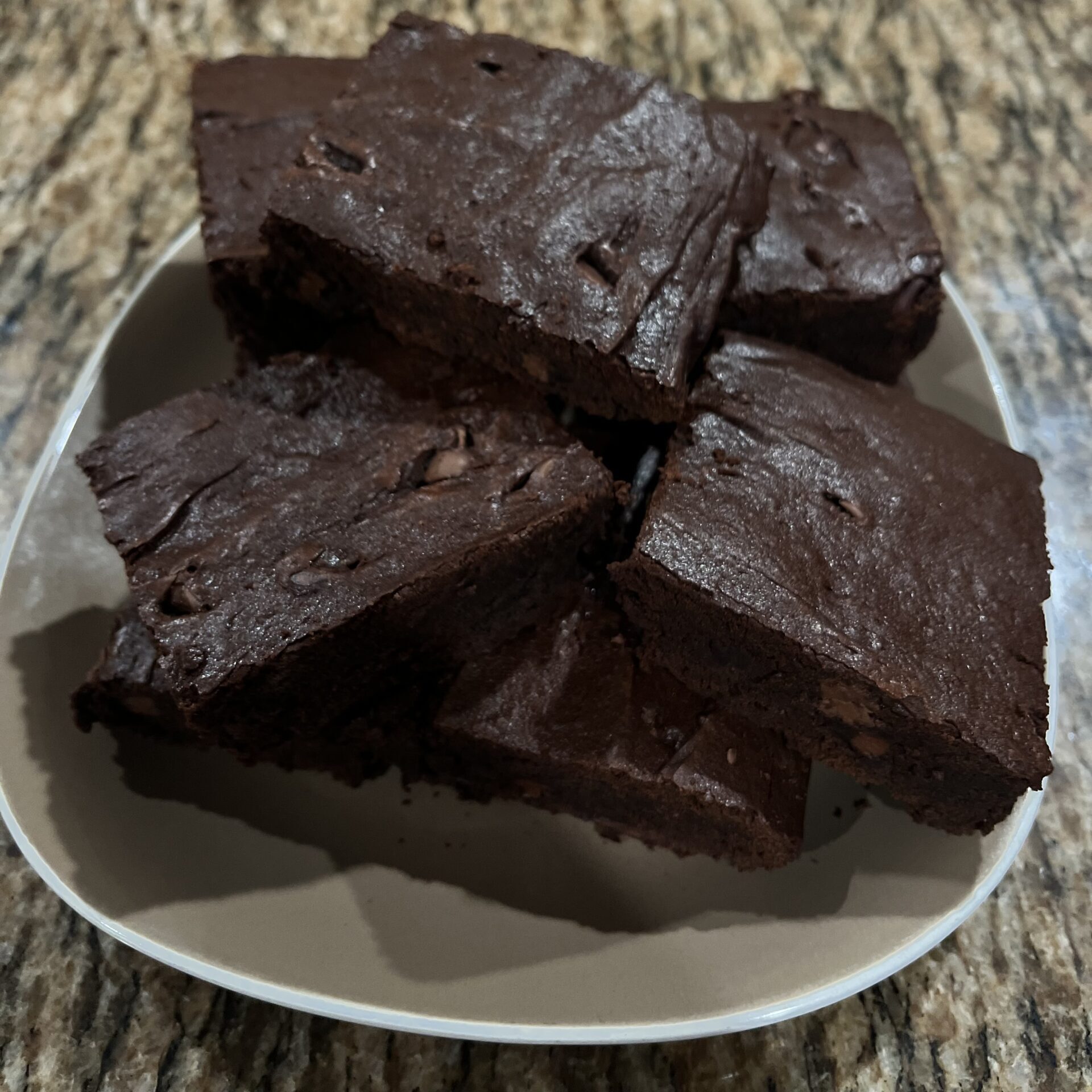 Photo of brownies on a plate.