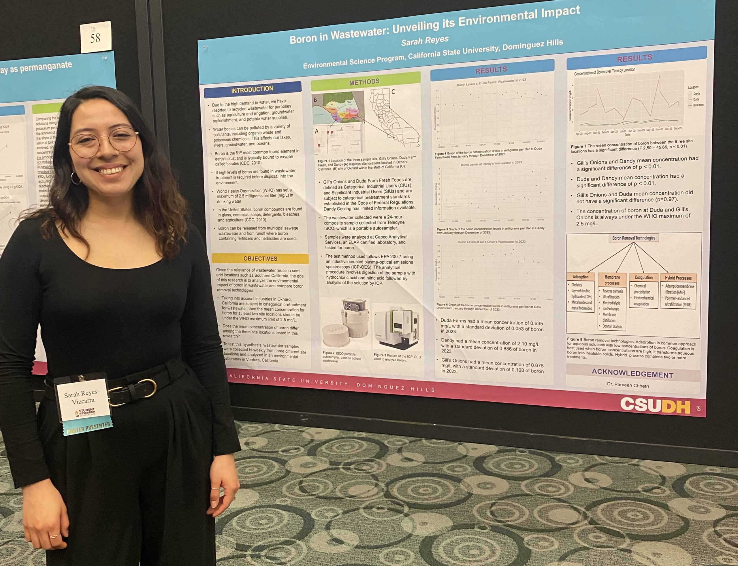 Photo of woman standing in front of scientific presentation board.