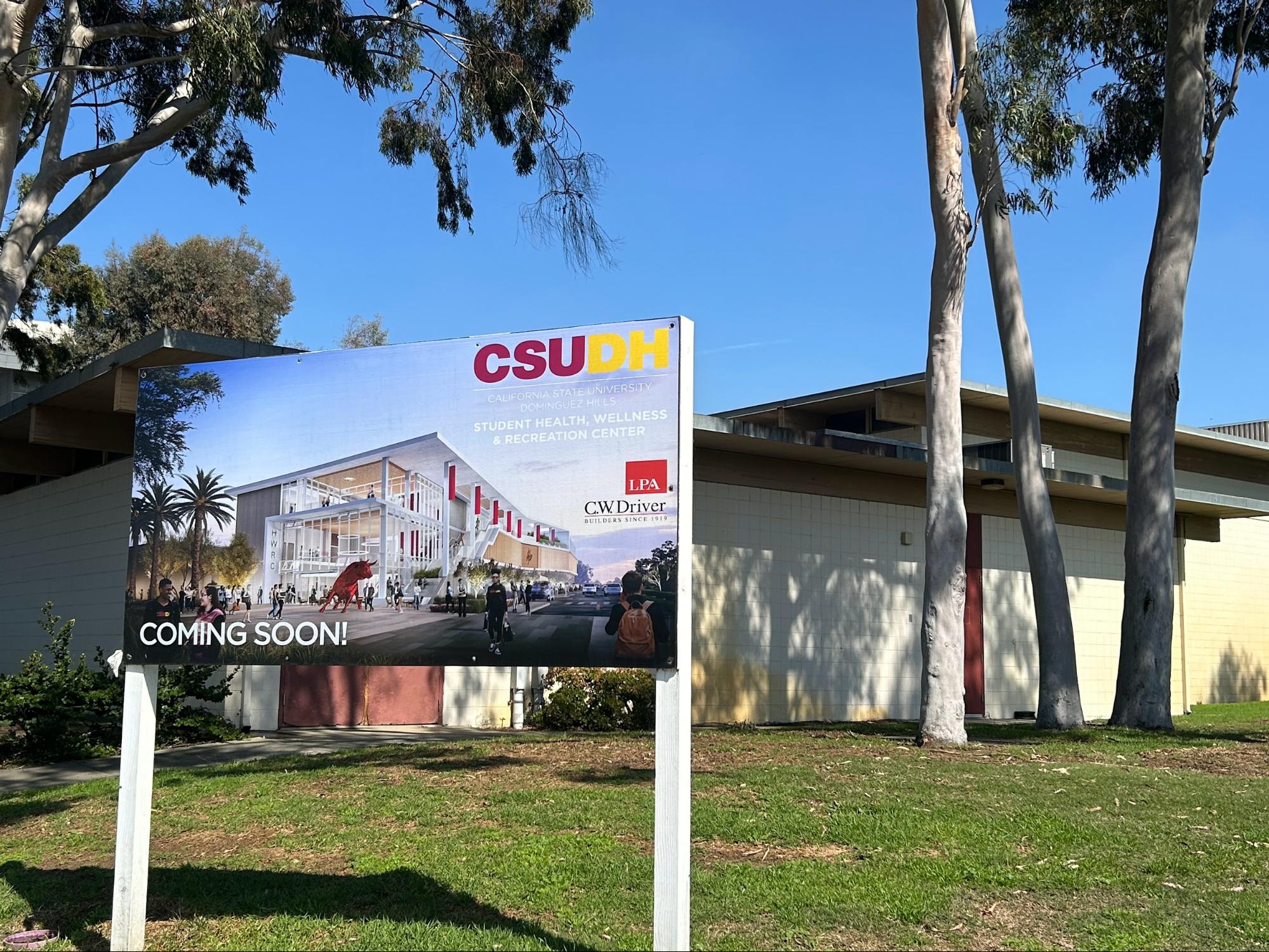 Photo of a sign with a architectural rendering on it.